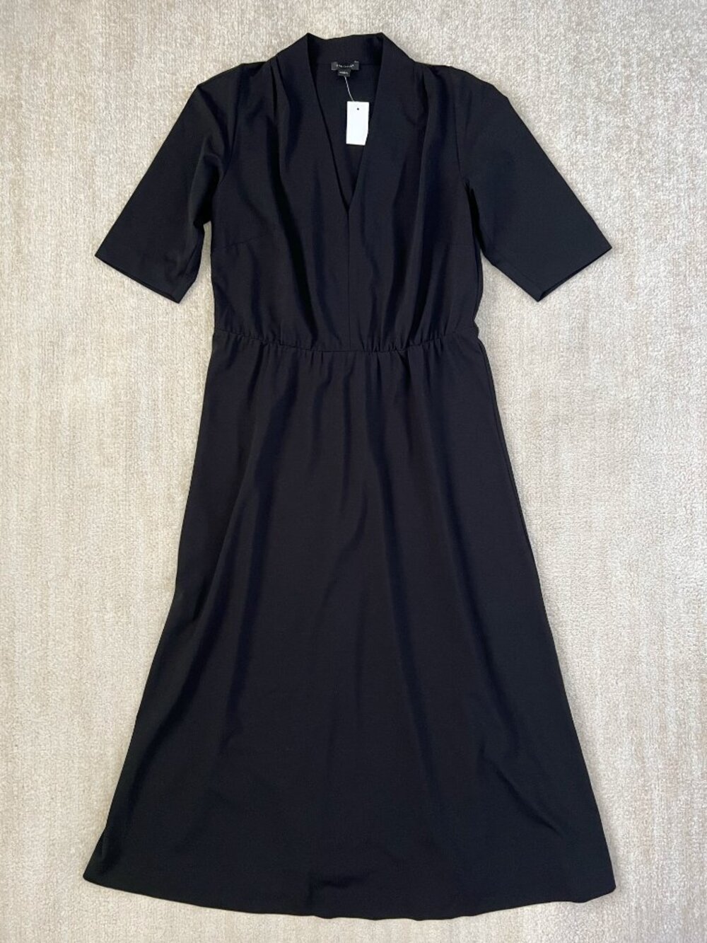 NWT Ann Taylor Black V-Neck Midi Midaxi Dress 4 Short Sleeve Modest Work